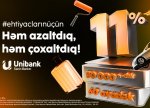 Unibank kredit faizini aşağı saldı, kredit məbləğini və müddəti artırdı!